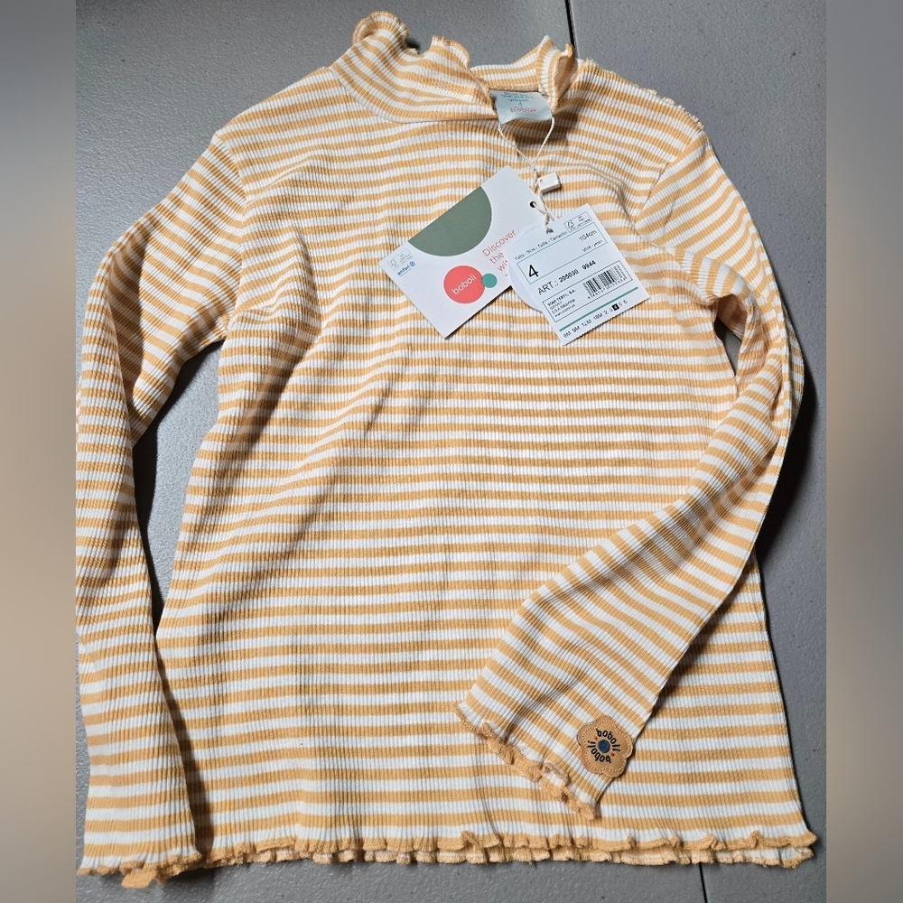 NWT Girl's Boboli Striped Ruffle Hem Waffle‎ Knit Top, Size 4